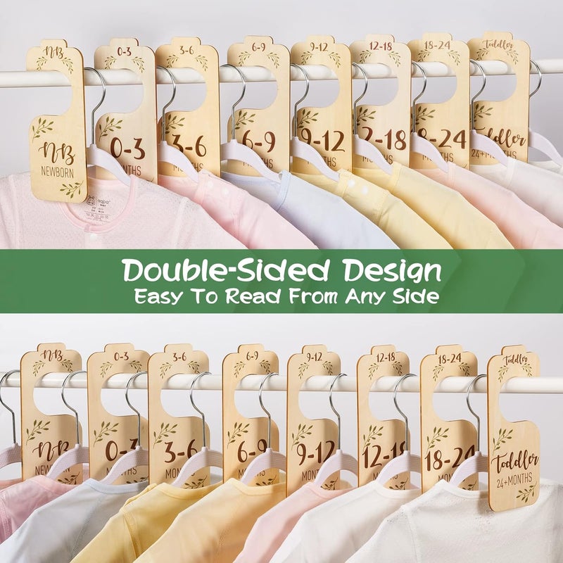 Giftacity Baby Closet Dividers for Clothes Organizer - Set of 8 Beautiful Wooden Double-Sided Baby Clothes Size Hanger Organizer from Newborn to 24 Months for Boho Nursery Decor - Image 2